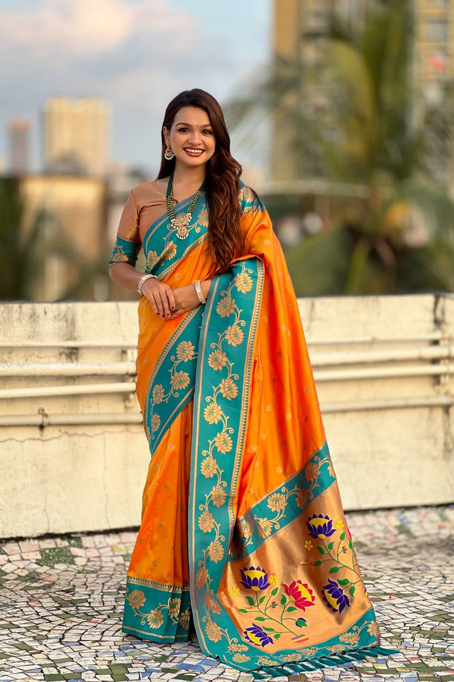 Orange Woven Soft Silk Saree (ACA6411)
