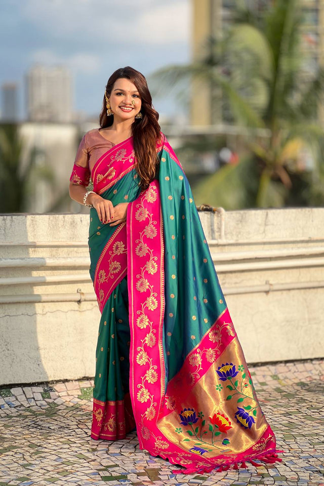 Turquoise Woven Soft Silk Saree (ACA6412)