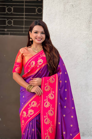 Purple Woven Soft Silk Saree (ACA6413)