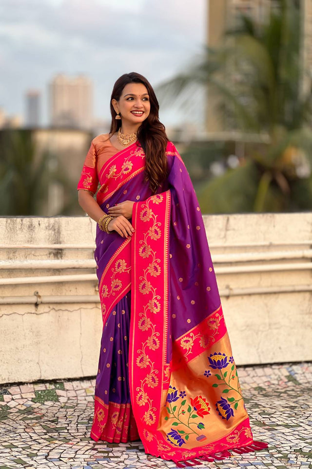 Purple Woven Soft Silk Saree (ACA6413)