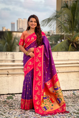 Purple Woven Soft Silk Saree (ACA6413)
