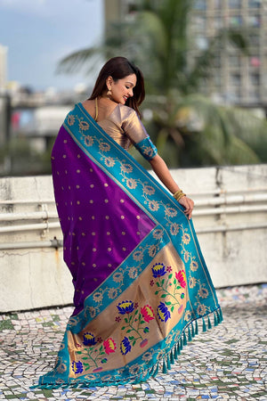 Purple Woven Soft Silk Saree (ACA6414)