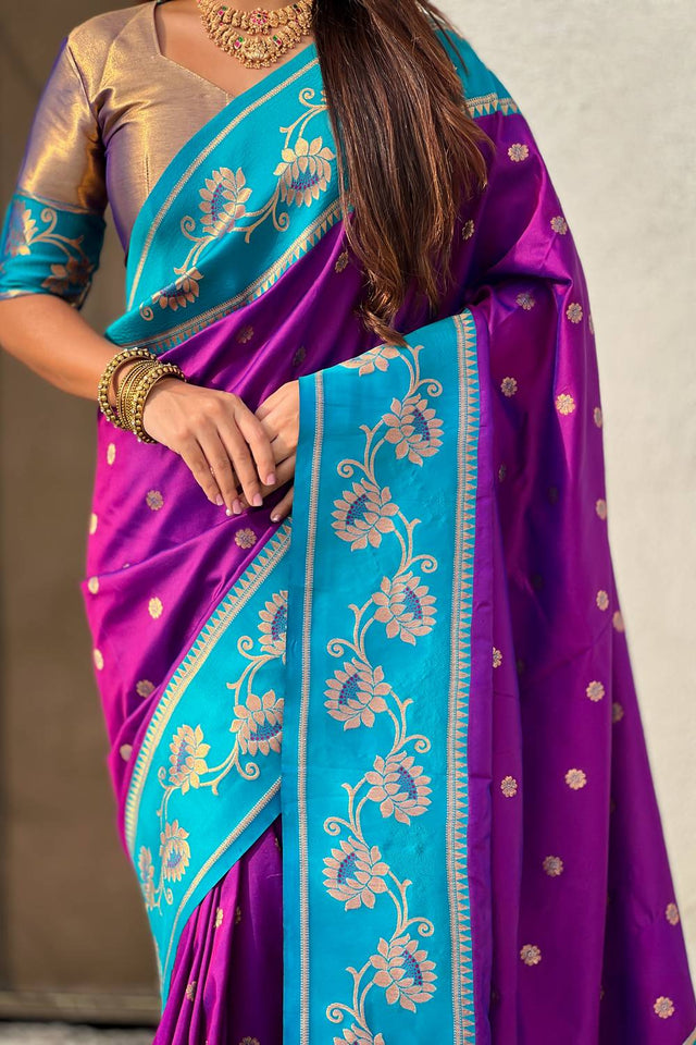Purple Woven Soft Silk Saree (ACA6414)
