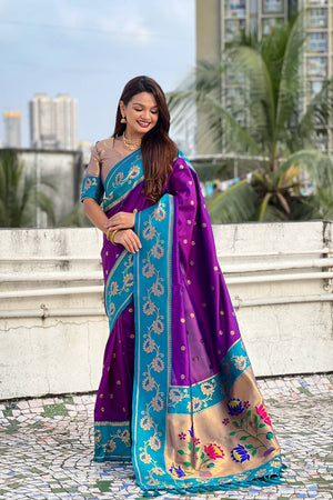 Purple Woven Soft Silk Saree (ACA6414)