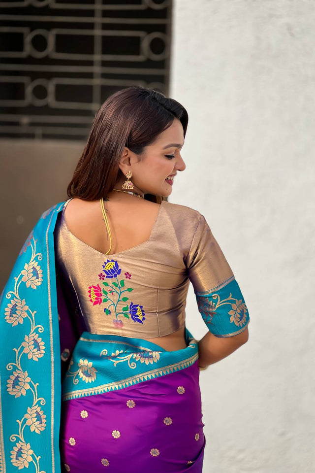 Purple Woven Soft Silk Saree (ACA6414)