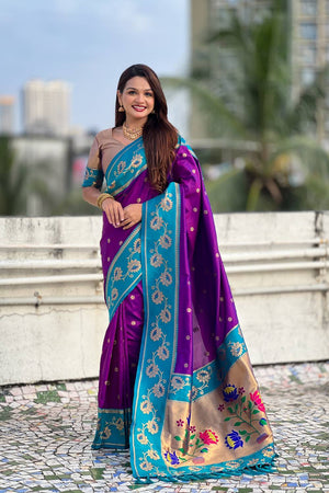 Purple Woven Soft Silk Saree (ACA6414)