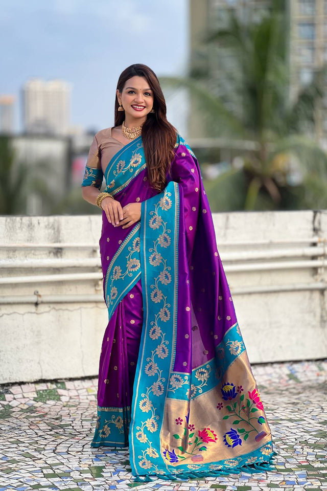 Purple Woven Soft Silk Saree (ACA6414)