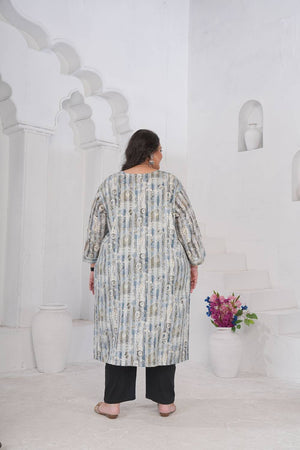 Grey Floral Printed Rayon Long Kurtis (ACA6418)