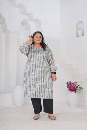 Grey Floral Printed Rayon Long Kurtis (ACA6418)