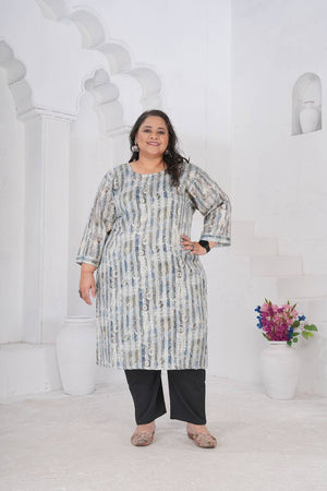 Grey Floral Printed Rayon Long Kurtis (ACA6418)