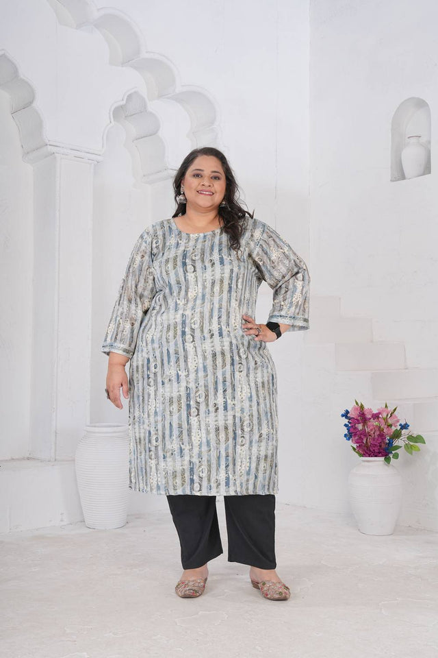 Grey Floral Printed Rayon Long Kurtis (ACA6418)