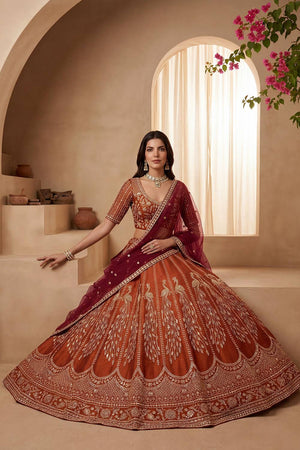 Orange Sequin with Embroidered Silk Lehenga (ACA6432)