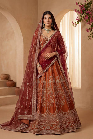Orange Sequin with Embroidered Silk Lehenga (ACA6432)