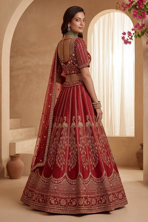 Red Sequin with Embroidered Silk Lehenga (ACA6433)
