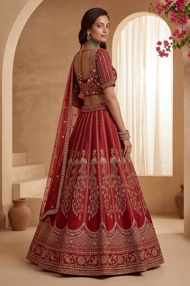 Red Sequin with Embroidered Silk Lehenga (ACA6433)