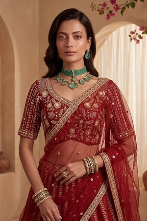 Red Sequin with Embroidered Silk Lehenga (ACA6433)