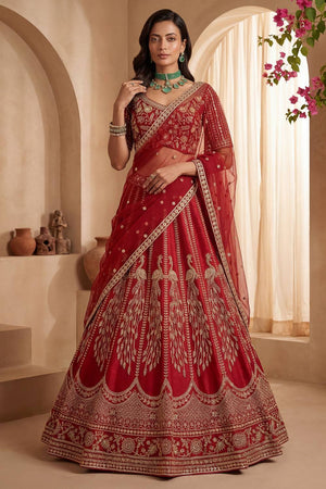 Red Sequin with Embroidered Silk Lehenga (ACA6433)
