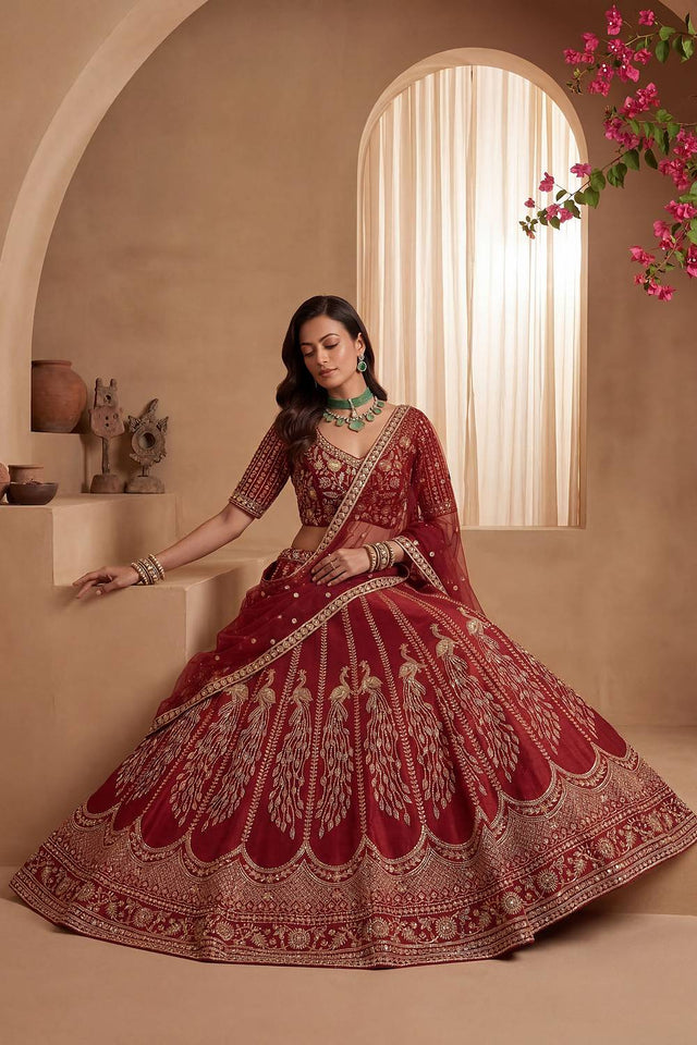 Red Sequin with Embroidered Silk Lehenga (ACA6433)
