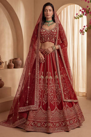 Red Sequin with Embroidered Silk Lehenga (ACA6433)