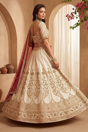 Off White Sequin with Embroidered Silk Lehenga (ACA6435)
