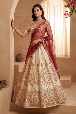 Off White Sequin with Embroidered Silk Lehenga (ACA6435)