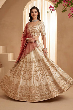 Off White Sequin with Embroidered Silk Lehenga (ACA6435)