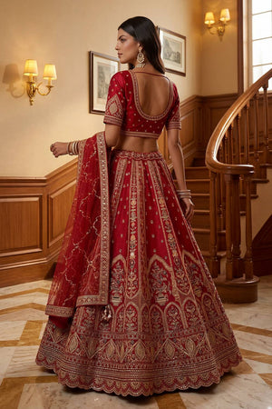 Red Sequin with Embroidered Silk Lehenga (ACA6437)
