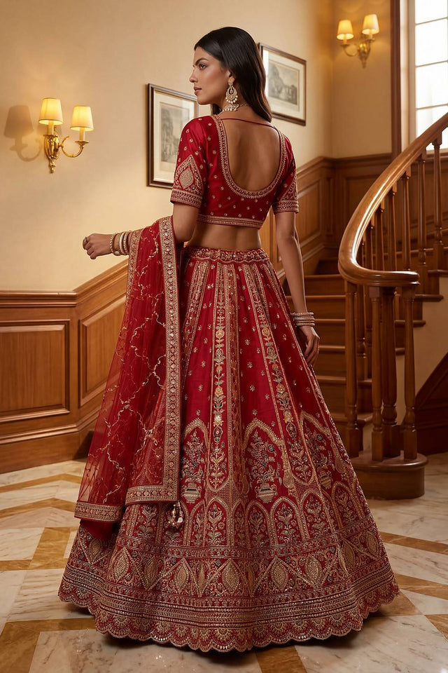 Red Sequin with Embroidered Silk Lehenga (ACA6437)