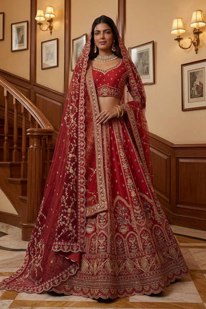 Red Sequin with Embroidered Silk Lehenga (ACA6437)