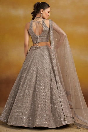 Grey Embroidered Georgette Lehenga (ACA6447)