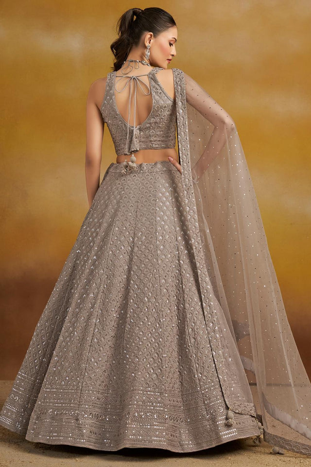 Grey Embroidered Georgette Lehenga (ACA6447)