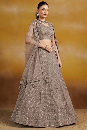 Grey Embroidered Georgette Lehenga (ACA6447)
