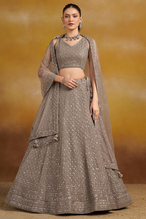 Grey Embroidered Georgette Lehenga (ACA6447)