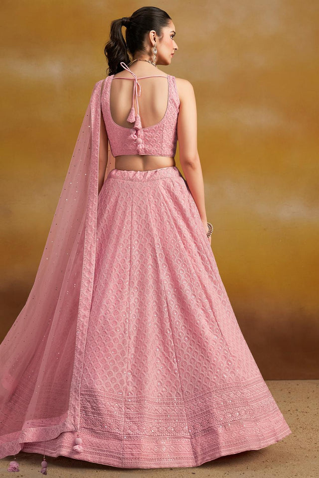 Pink Sequin with Embroidered Georgette Lehenga (ACA6448)