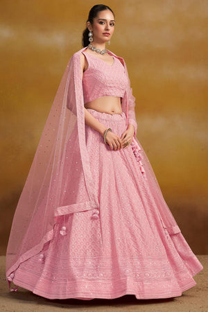 Pink Sequin with Embroidered Georgette Lehenga (ACA6448)