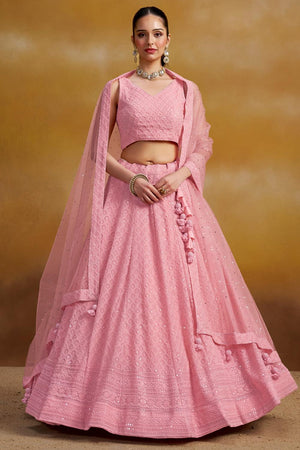 Pink Sequin with Embroidered Georgette Lehenga (ACA6448)