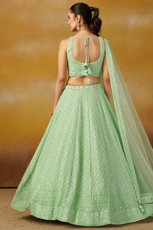 Turquoise Sequin with Embroidered Georgette Lehenga (ACA6449)