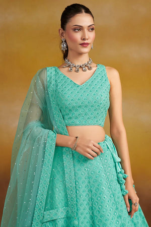 Sea Green Sequin with Embroidered Georgette Lehenga (ACA6450)