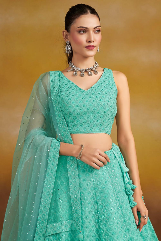 Sea Green Sequin with Embroidered Georgette Lehenga (ACA6450)