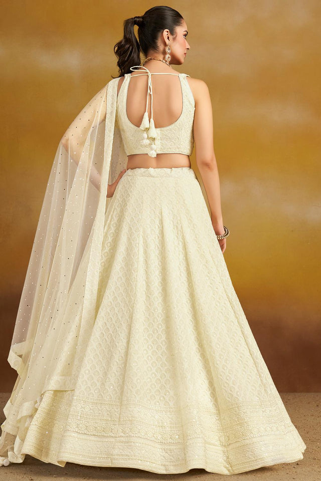 White Sequin with Embroidered Georgette Lehenga (ACA6451)