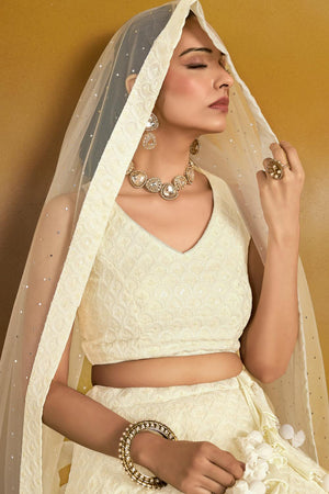 White Sequin with Embroidered Georgette Lehenga (ACA6451)