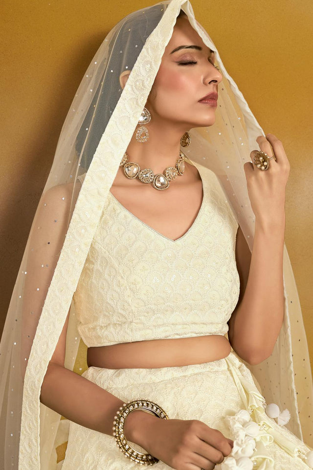 White Sequin with Embroidered Georgette Lehenga (ACA6451)