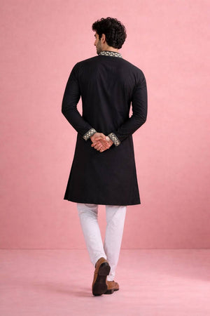 Mens Black Printed Silk Kurta Set (ACA6536)