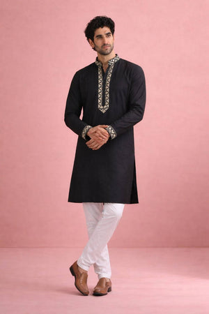Mens Black Printed Silk Kurta Set (ACA6536)