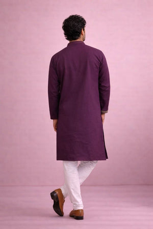 Mens Wine Printed Silk Kurta Set (ACA6538)