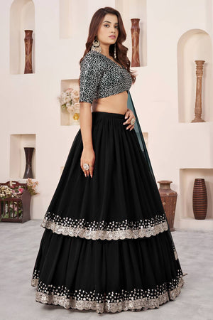 Black Sequin Georgette Lehenga (ACA6562)