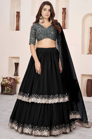 Black Sequin Georgette Lehenga (ACA6562)
