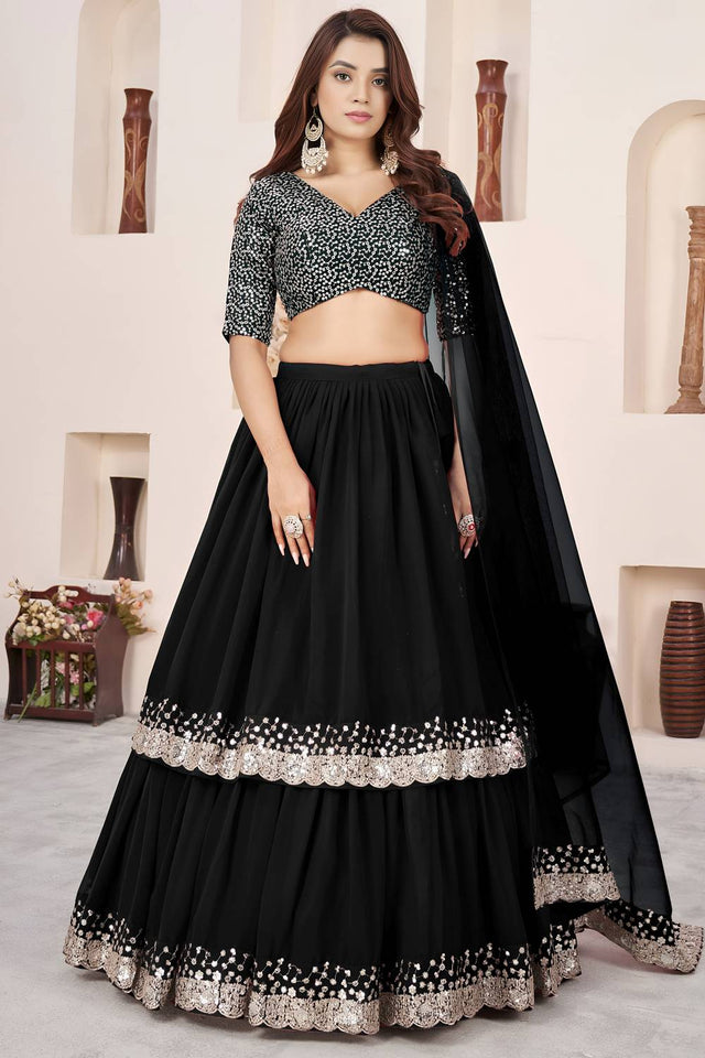 Black Sequin Georgette Lehenga (ACA6562)