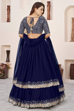 Blue Sequin Georgette Lehenga (ACA6563)