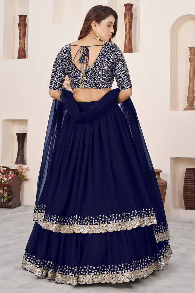 Blue Sequin Georgette Lehenga (ACA6563)